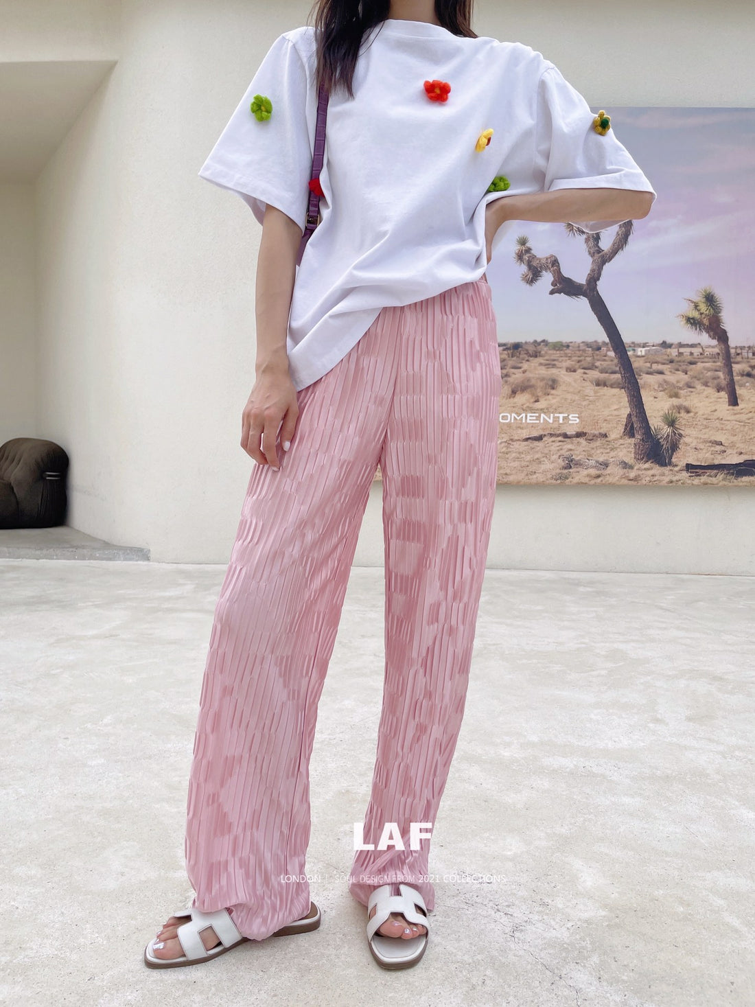 Lafreedom SALE LAF210511 Grid embossed cool pants (pink)
