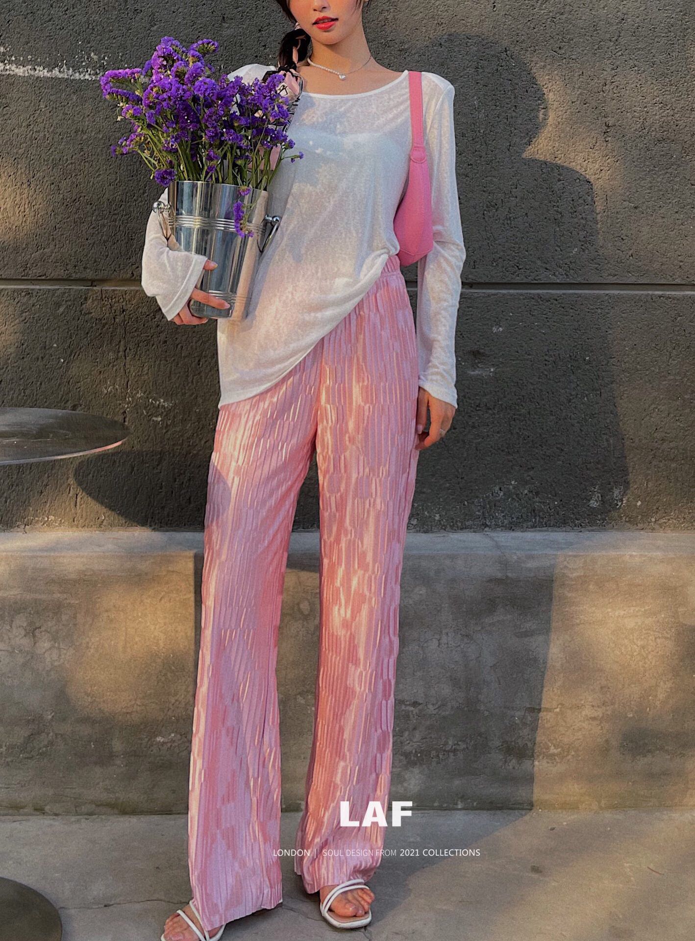 Lafreedom SALE LAF210511 Grid embossed cool pants (pink)