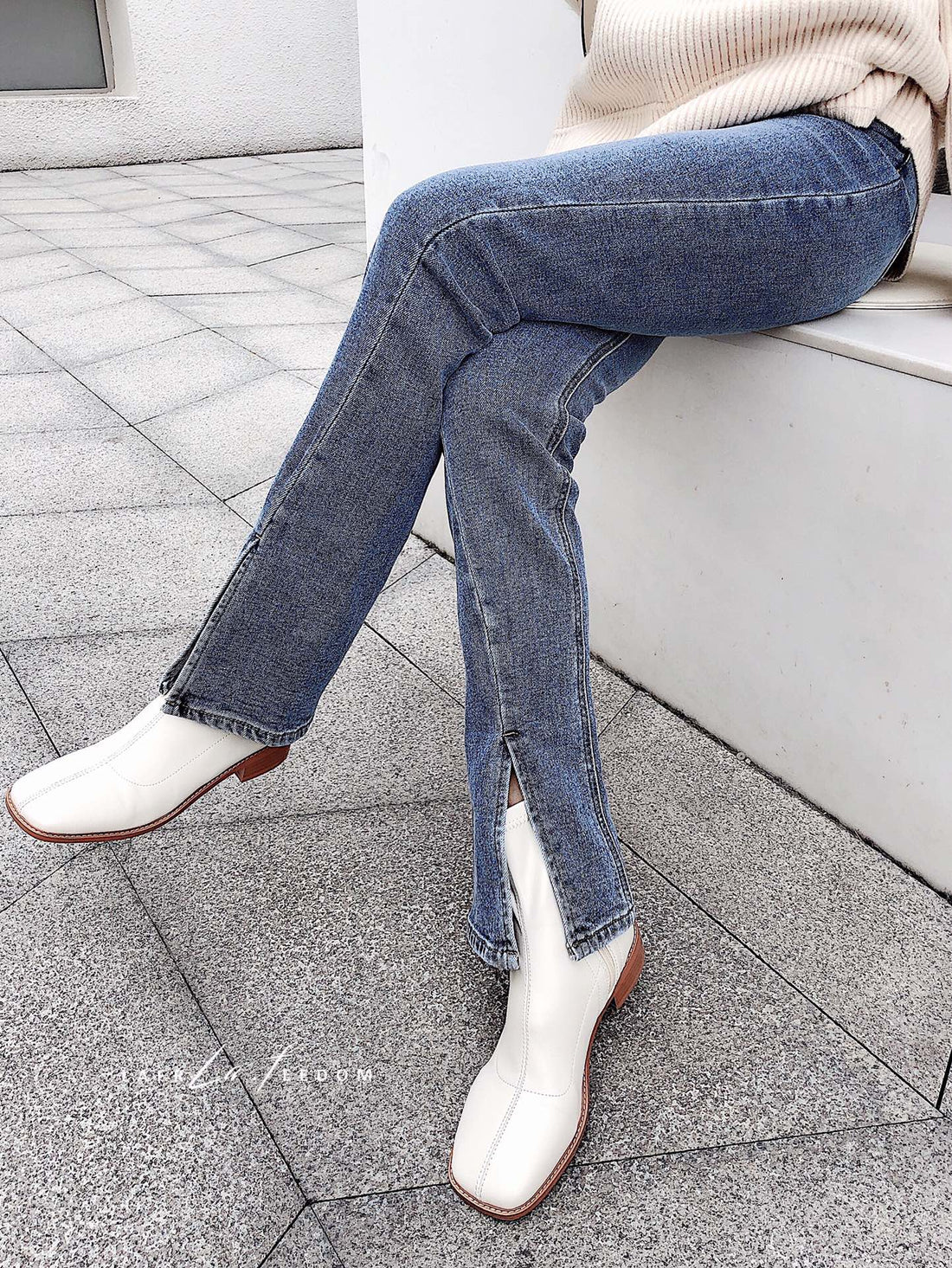 Lafreedom SALE LA201225 Slim fit split jeans(blue)