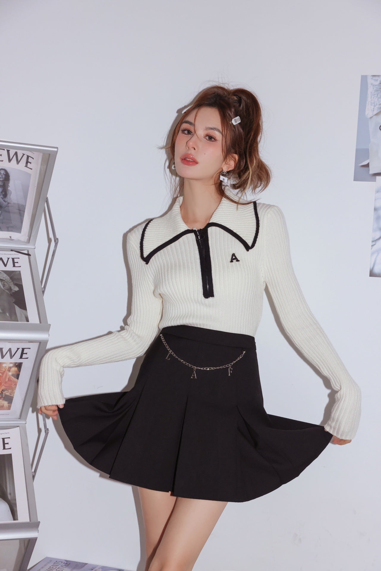Lafreedom SALE LA321213 Zipper lapel knit top