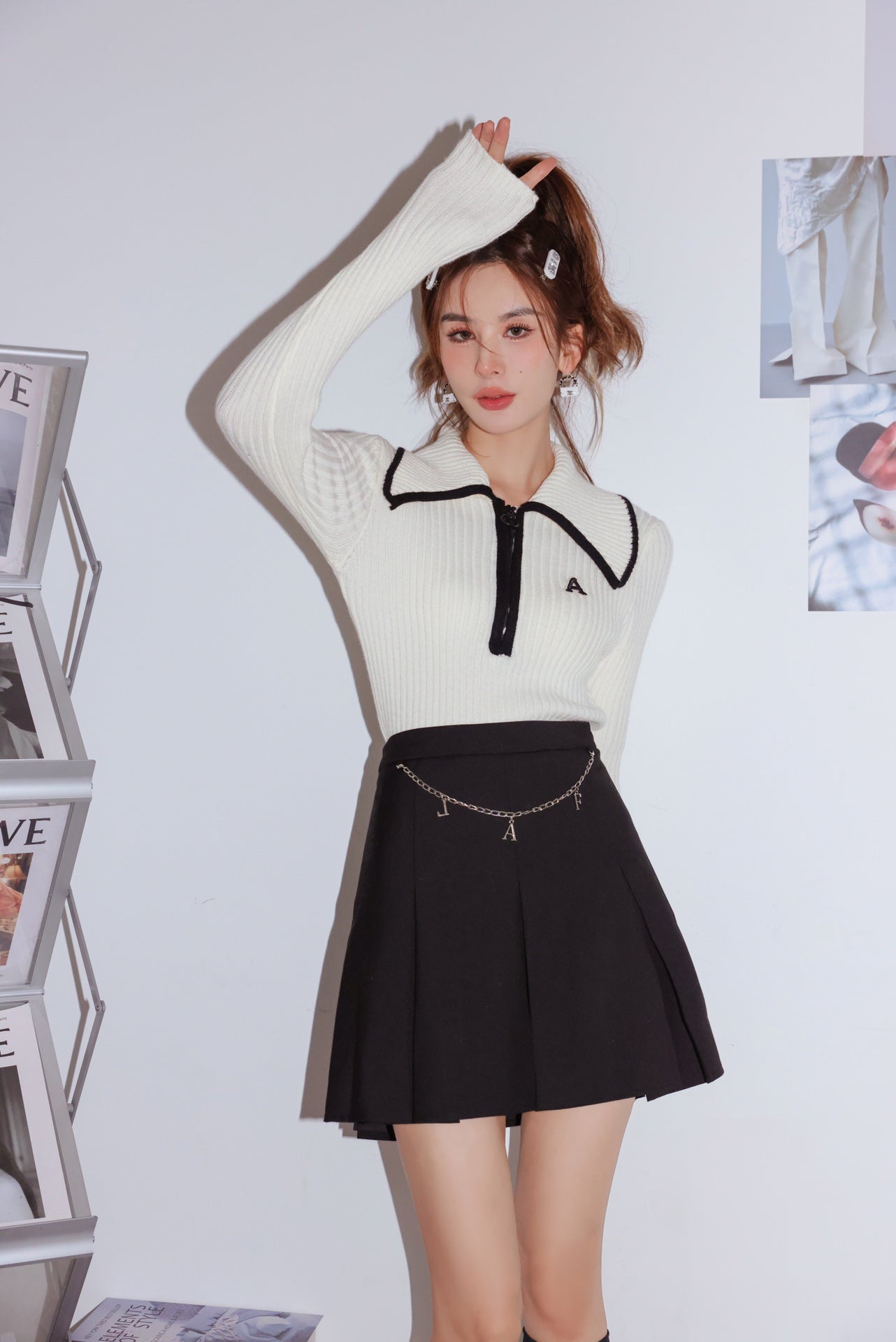Lafreedom SALE LA321213 Zipper lapel knit top