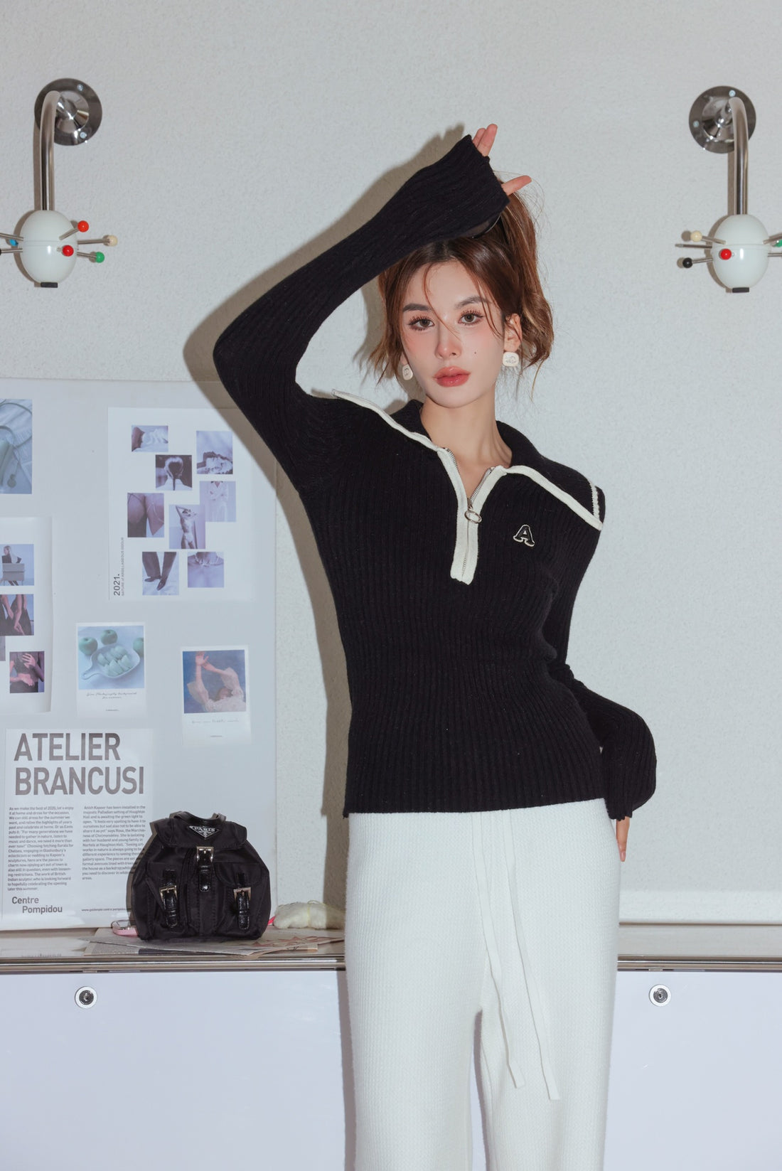 Lafreedom SALE LA321213 Zipper lapel knit top