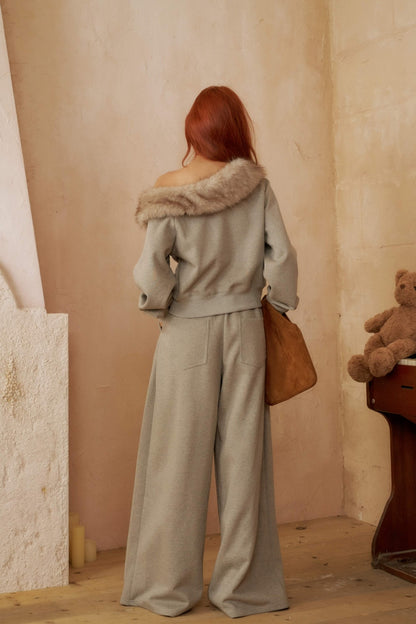 Cloud Season  Hoodie Set with Detachable Fur Collar(SEPERATE)