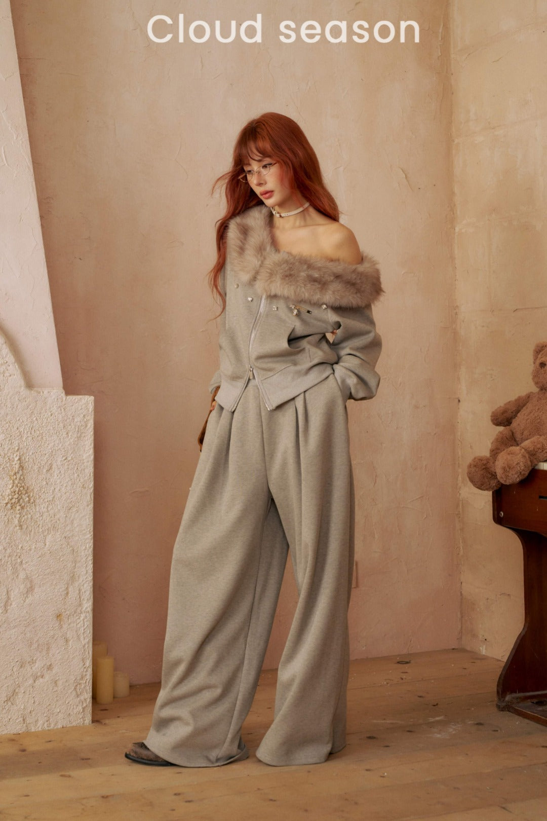 Cloud Season  Hoodie Set with Detachable Fur Collar(SEPERATE)