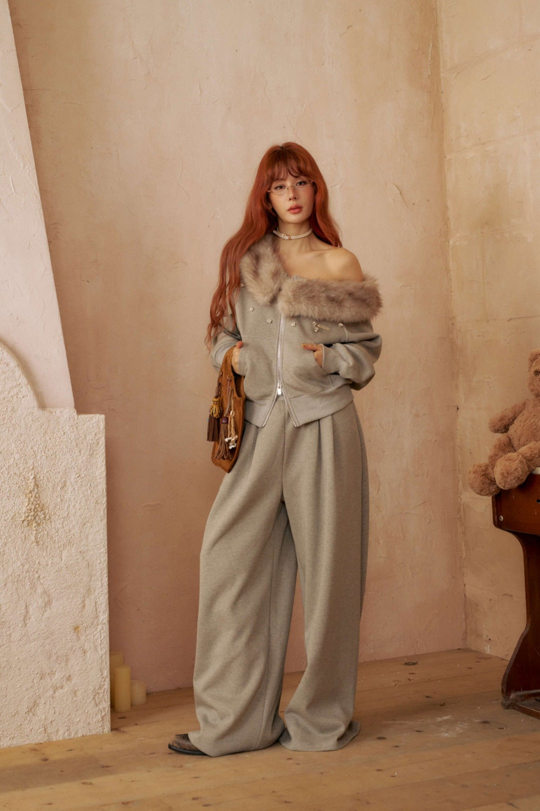 Cloud Season  Hoodie Set with Detachable Fur Collar(SEPERATE)