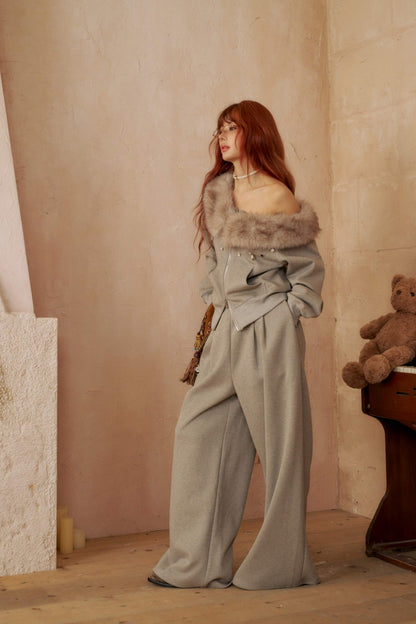 Cloud Season  Hoodie Set with Detachable Fur Collar(SEPERATE)