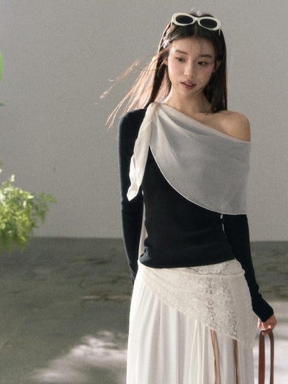 Lafreedom LAF360121 Off shoulder chiffon slim fit top(2color)