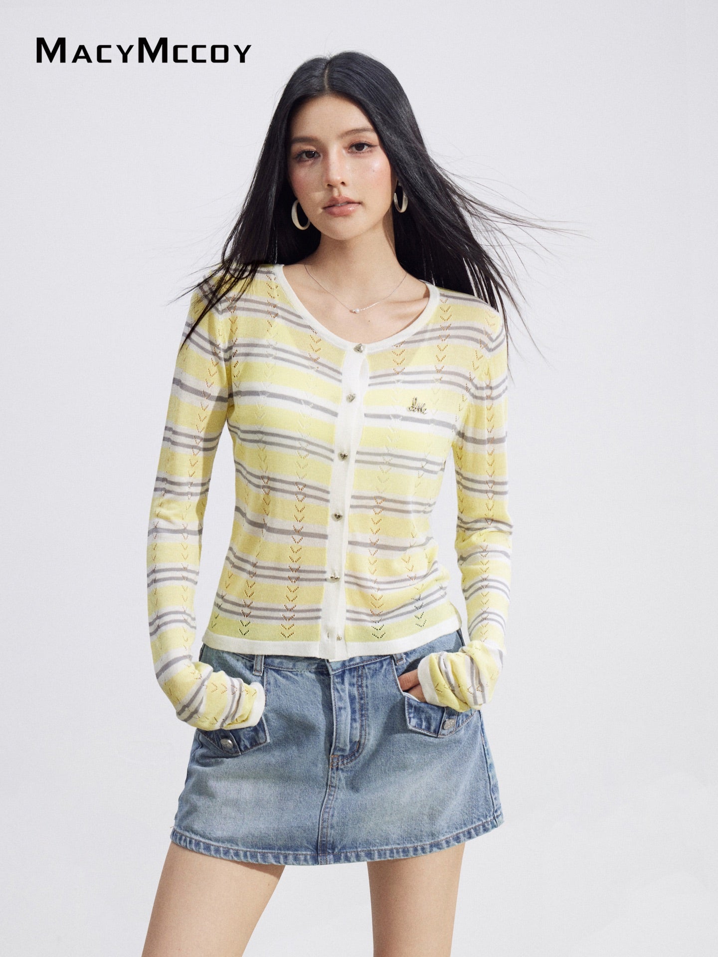 MacyMccoy MMC2026098 Hollow Out Ice Silk Cardigan