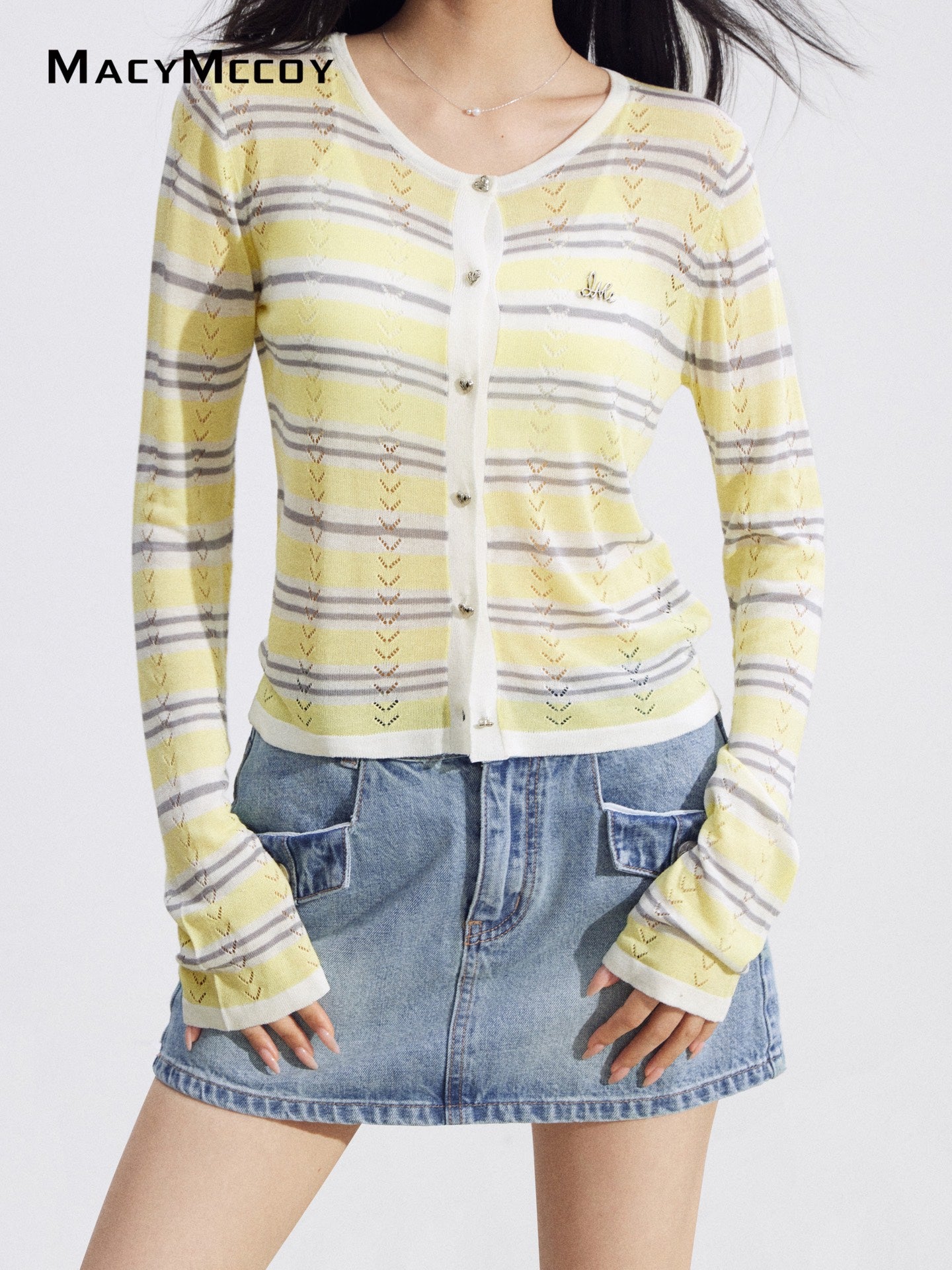 MacyMccoy MMC2026098 Hollow Out Ice Silk Cardigan