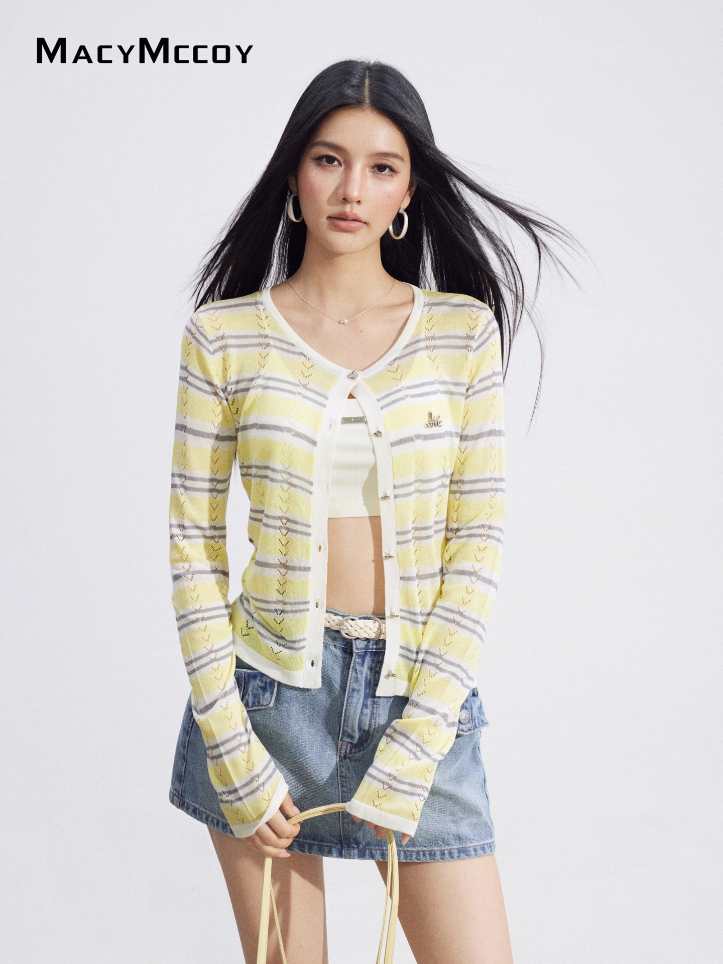 MacyMccoy MMC2026098 Hollow Out Ice Silk Cardigan