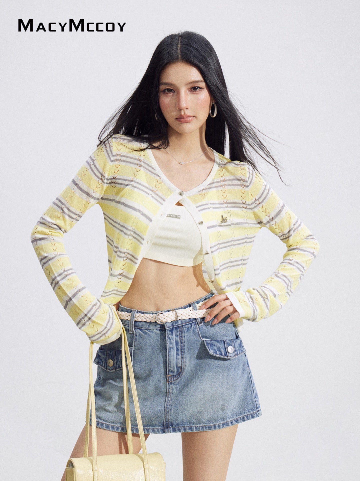 MacyMccoy MMC2026098 Hollow Out Ice Silk Cardigan