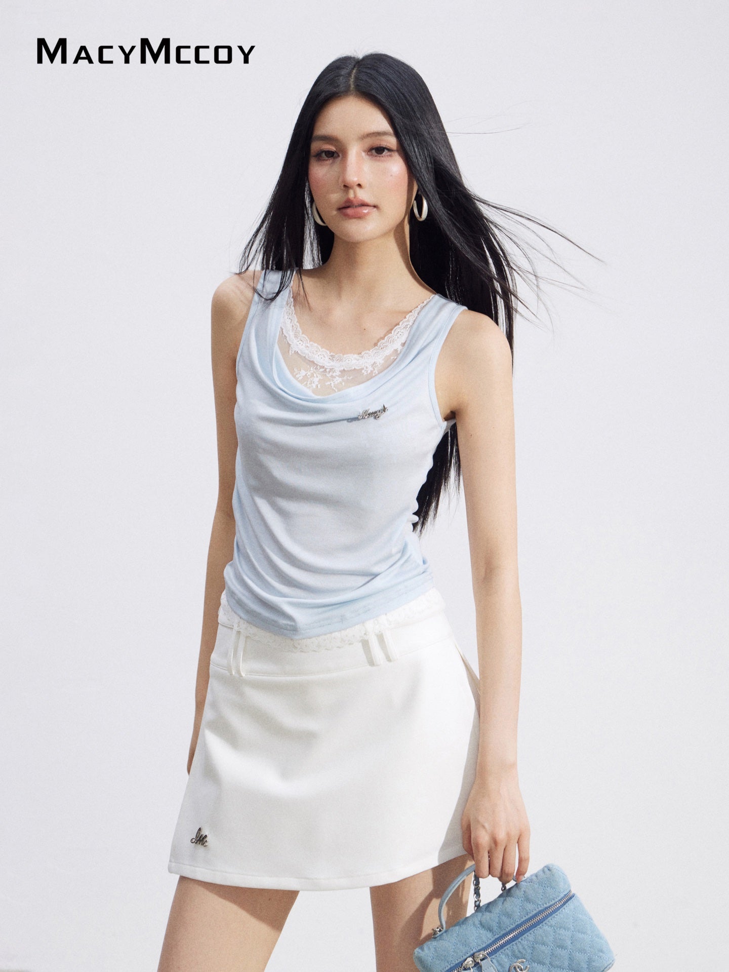 MacyMccoy MMC2026100 Feminine Lace Trim Top(2color)