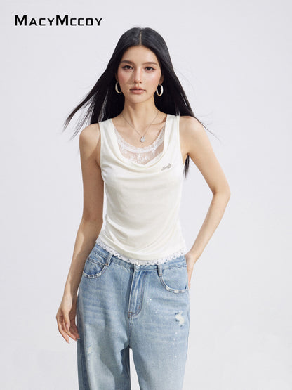 MacyMccoy MMC2026100 Feminine Lace Trim Top(2color)