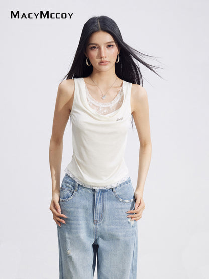 MacyMccoy MMC2026100 Feminine Lace Trim Top(2color)