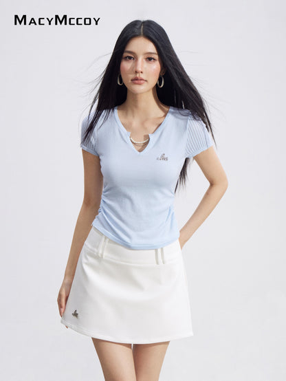 MacyMccoy MMC2026099 Chain Link Ice Silk V-Neck Top(2color)