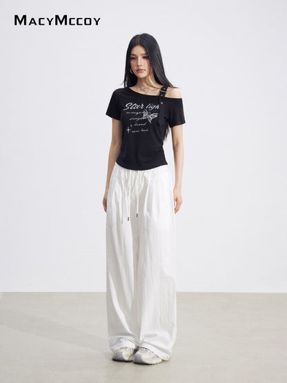 MacyMccoy MMC2026094 Off-Shoulder Butterfly Tee(2color)