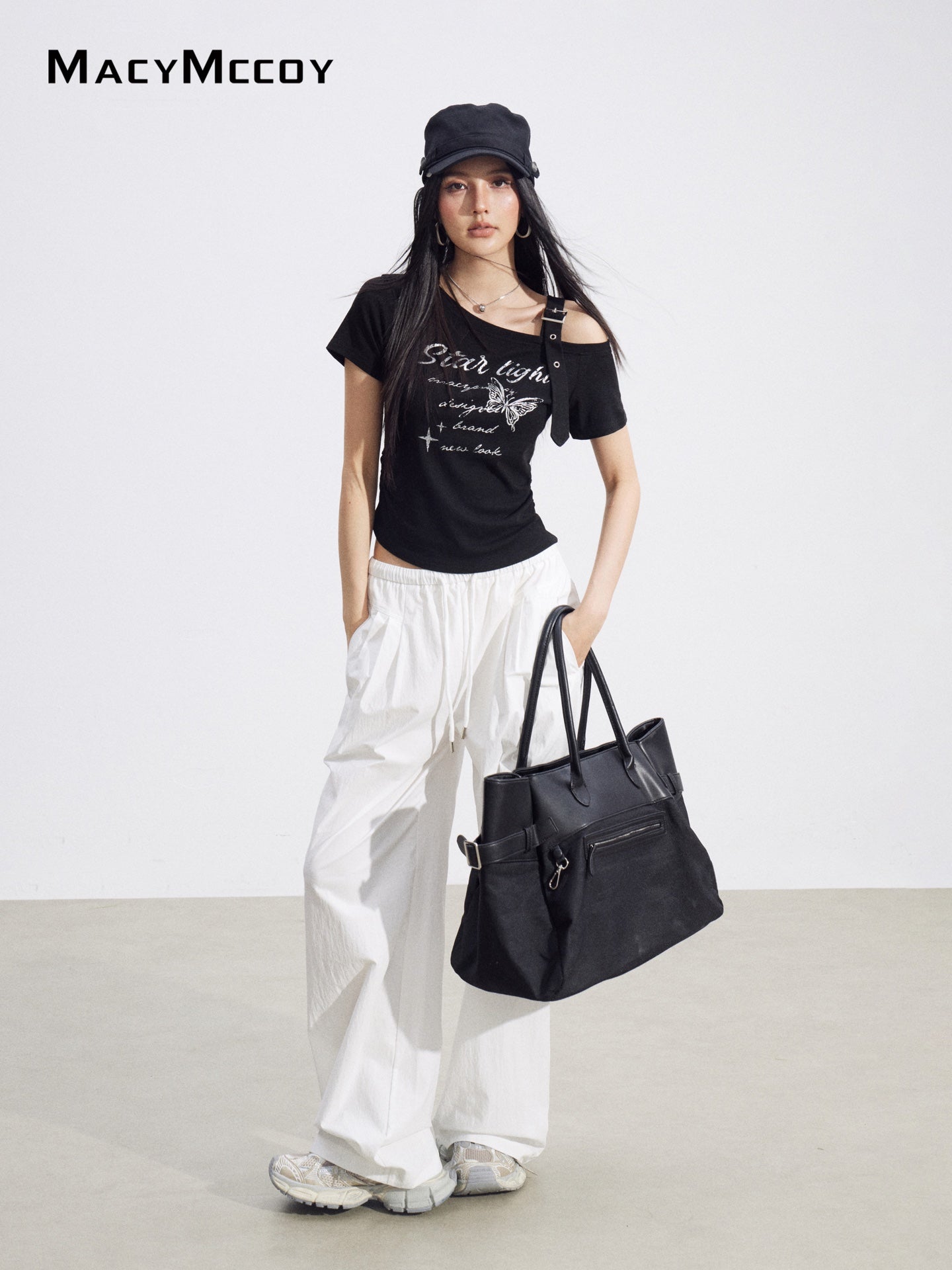 MacyMccoy MMC2026094 Off-Shoulder Butterfly Tee(2color)