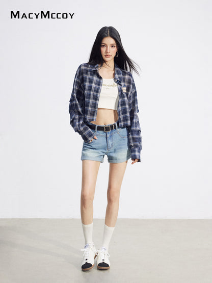 MacyMccoy MMC2026092 Cropped Plaid UV Shirt