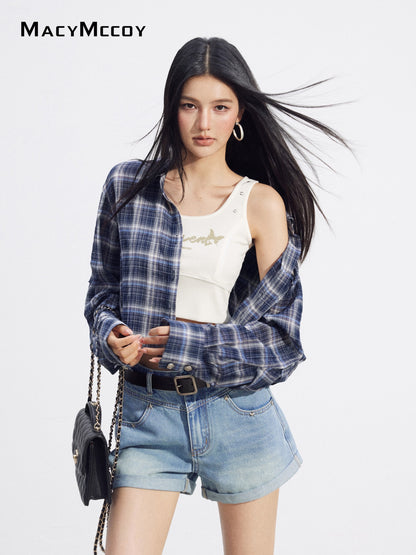 MacyMccoy MMC2026092 Cropped Plaid UV Shirt
