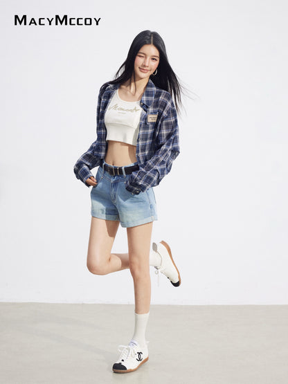 MacyMccoy MMC2026092 Cropped Plaid UV Shirt