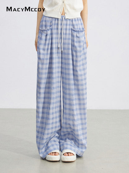 MacyMccoy MMC2026088 Plaid Lace Trim Wide Pants