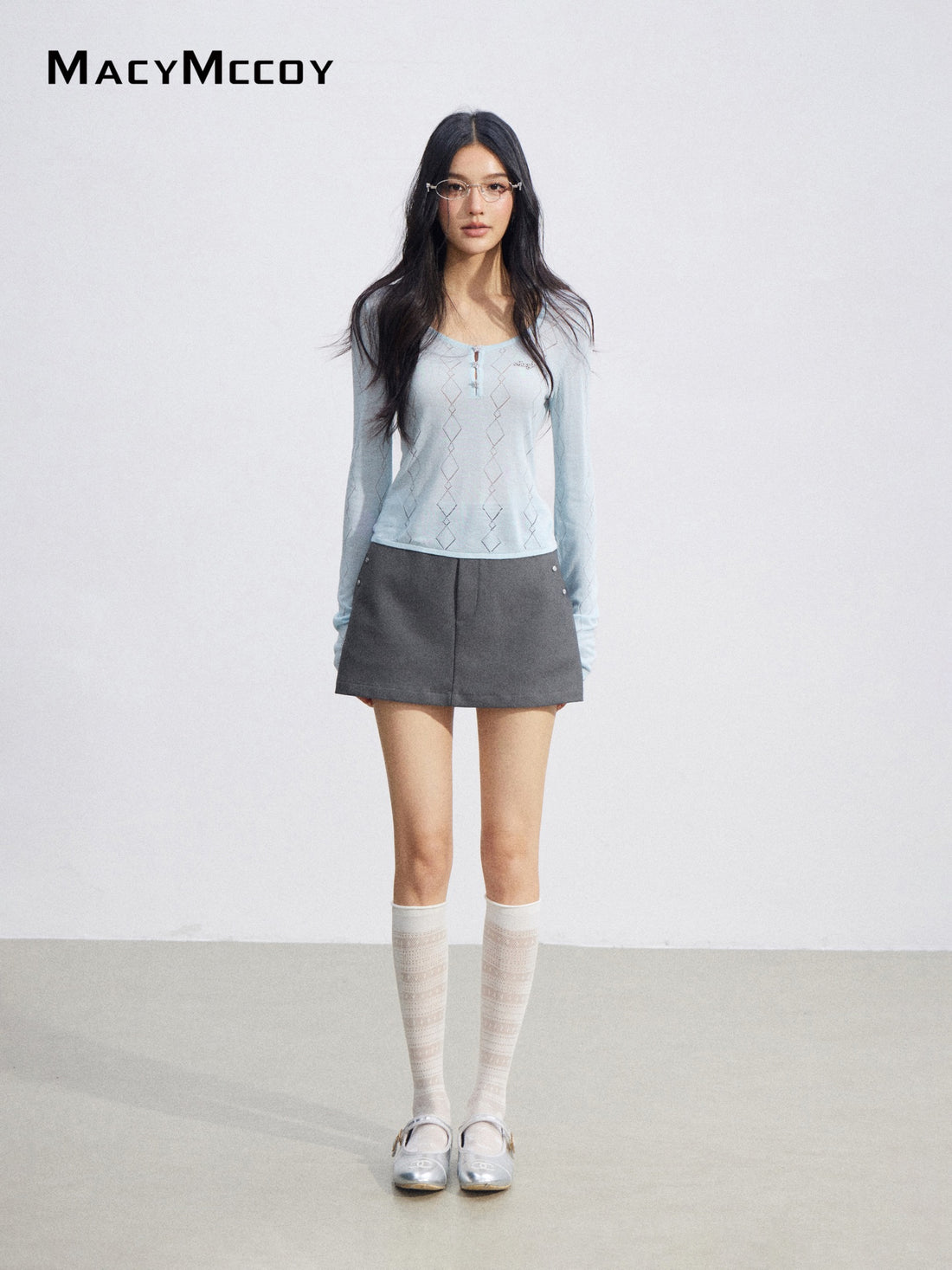 MacyMccoy MMC2026084 Ice Silk Hollow Out Knit Top(2color)