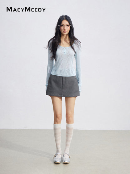 MacyMccoy MMC2026084 Ice Silk Hollow Out Knit Top(2color)