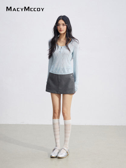 MacyMccoy MMC2026084 Ice Silk Hollow Out Knit Top(2color)