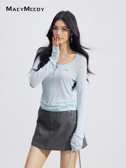 MacyMccoy MMC2026084 Ice Silk Hollow Out Knit Top(2color)