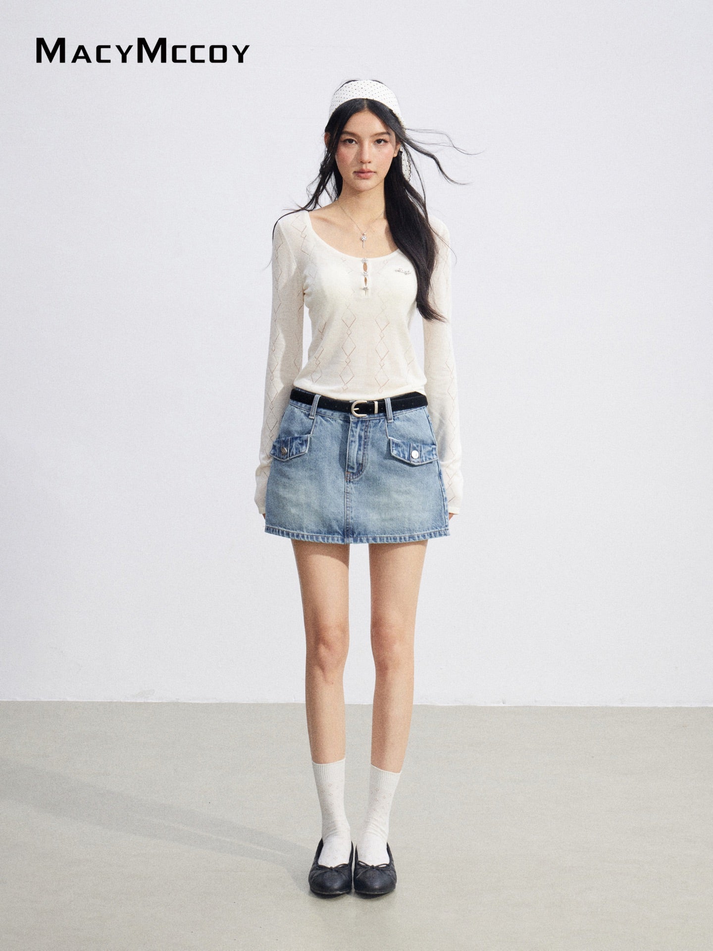 MacyMccoy MMC2026084 Ice Silk Hollow Out Knit Top(2color)