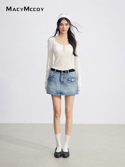 MacyMccoy MMC2026084 Ice Silk Hollow Out Knit Top(2color)
