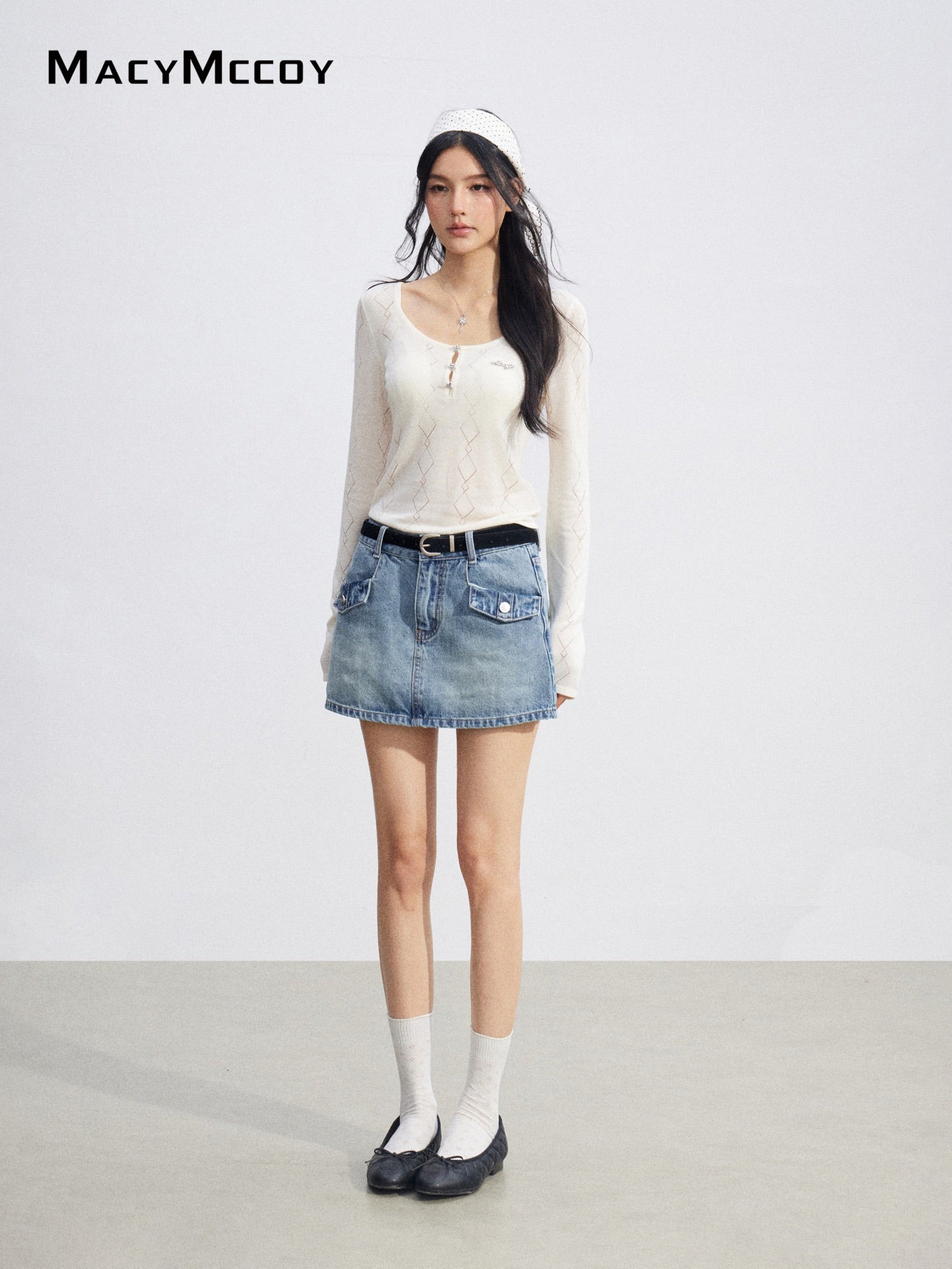 MacyMccoy MMC2026084 Ice Silk Hollow Out Knit Top(2color)