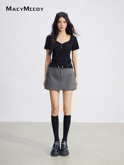 MacyMccoy MMC2026078  Lace Panel Ruched Top