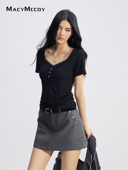 MacyMccoy MMC2026078  Lace Panel Ruched Top