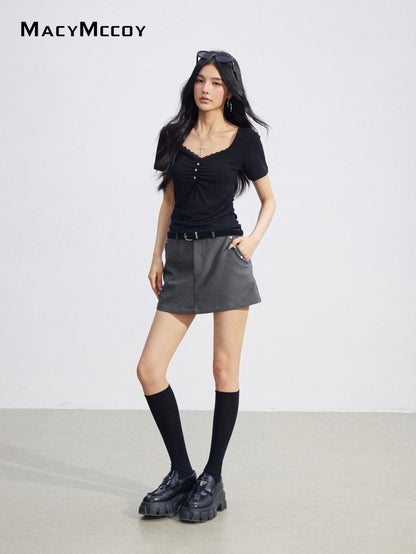MacyMccoy MMC2026078  Lace Panel Ruched Top