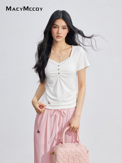 MacyMccoy MMC2026078  Lace Panel Ruched Top
