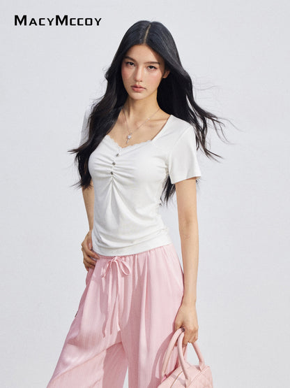 MacyMccoy MMC2026078  Lace Panel Ruched Top