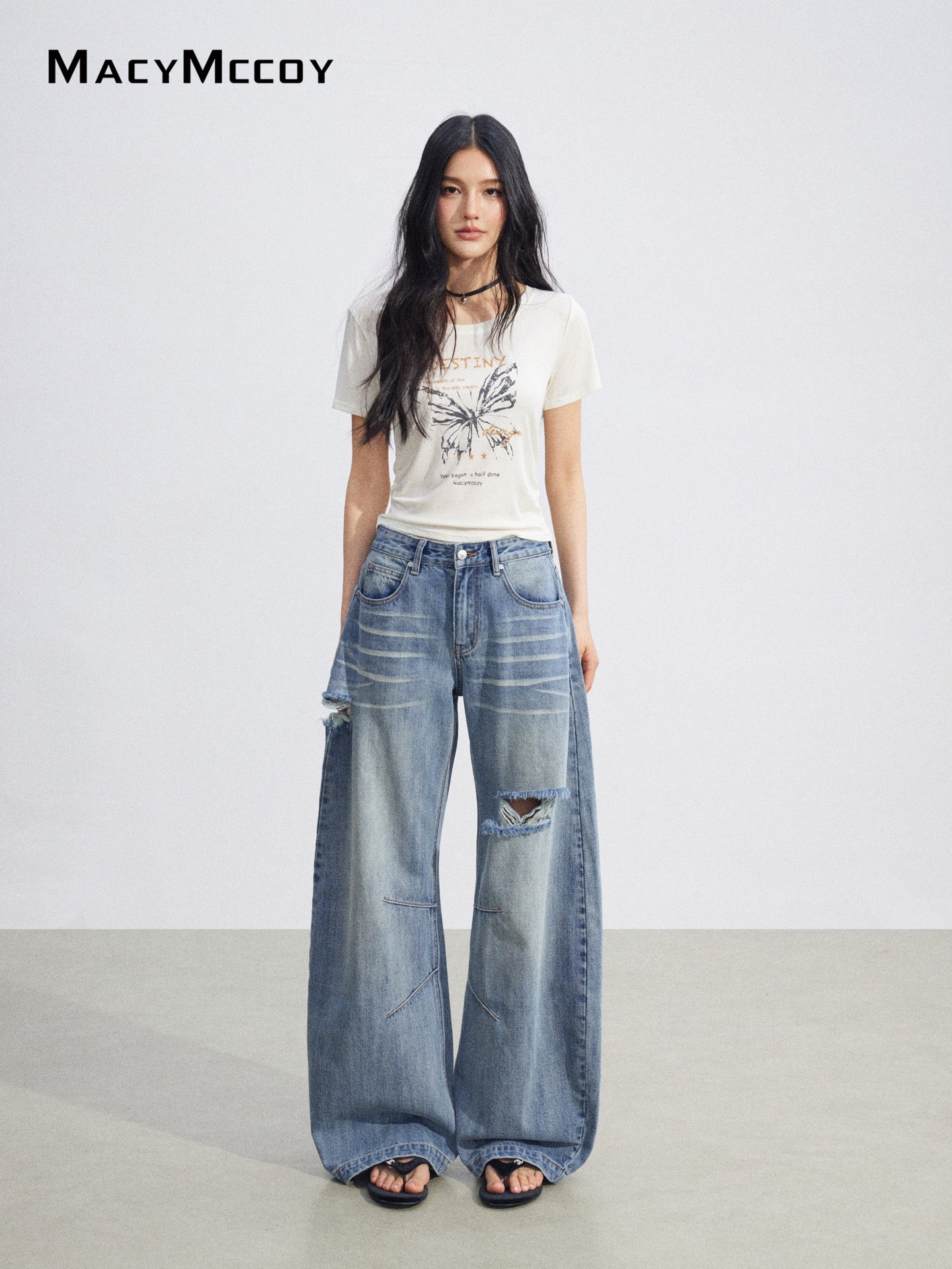 MacyMccoy MMC2026081 Ripped Denim Wide Leg Pants
