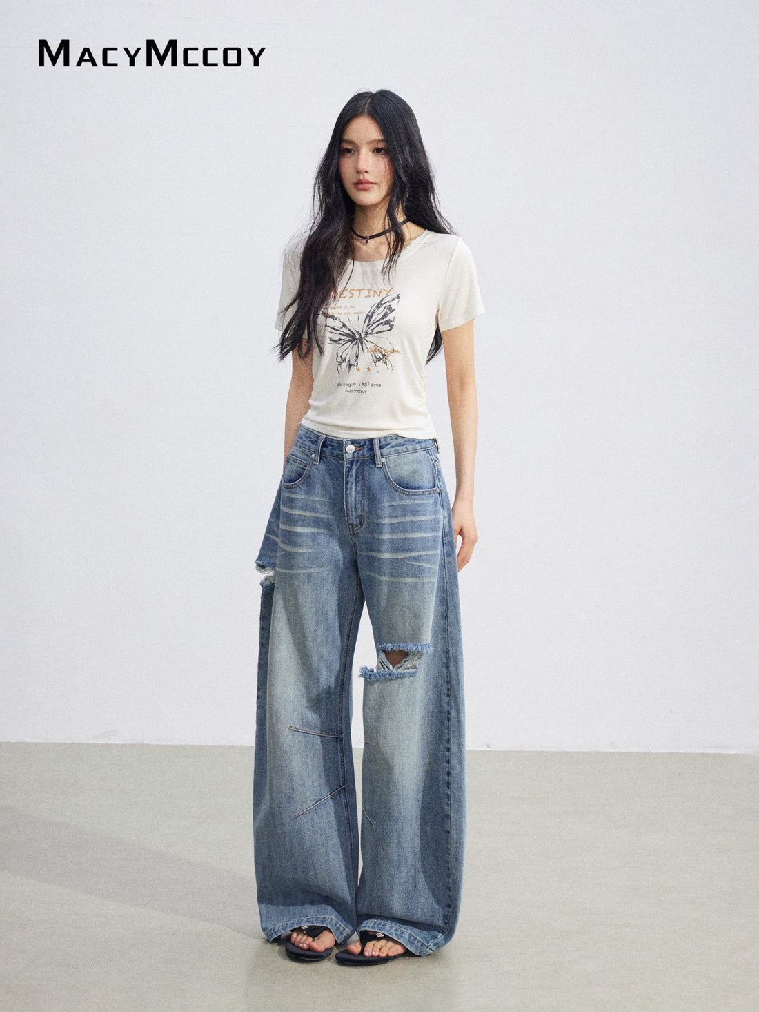 MacyMccoy MMC2026081 Ripped Denim Wide Leg Pants