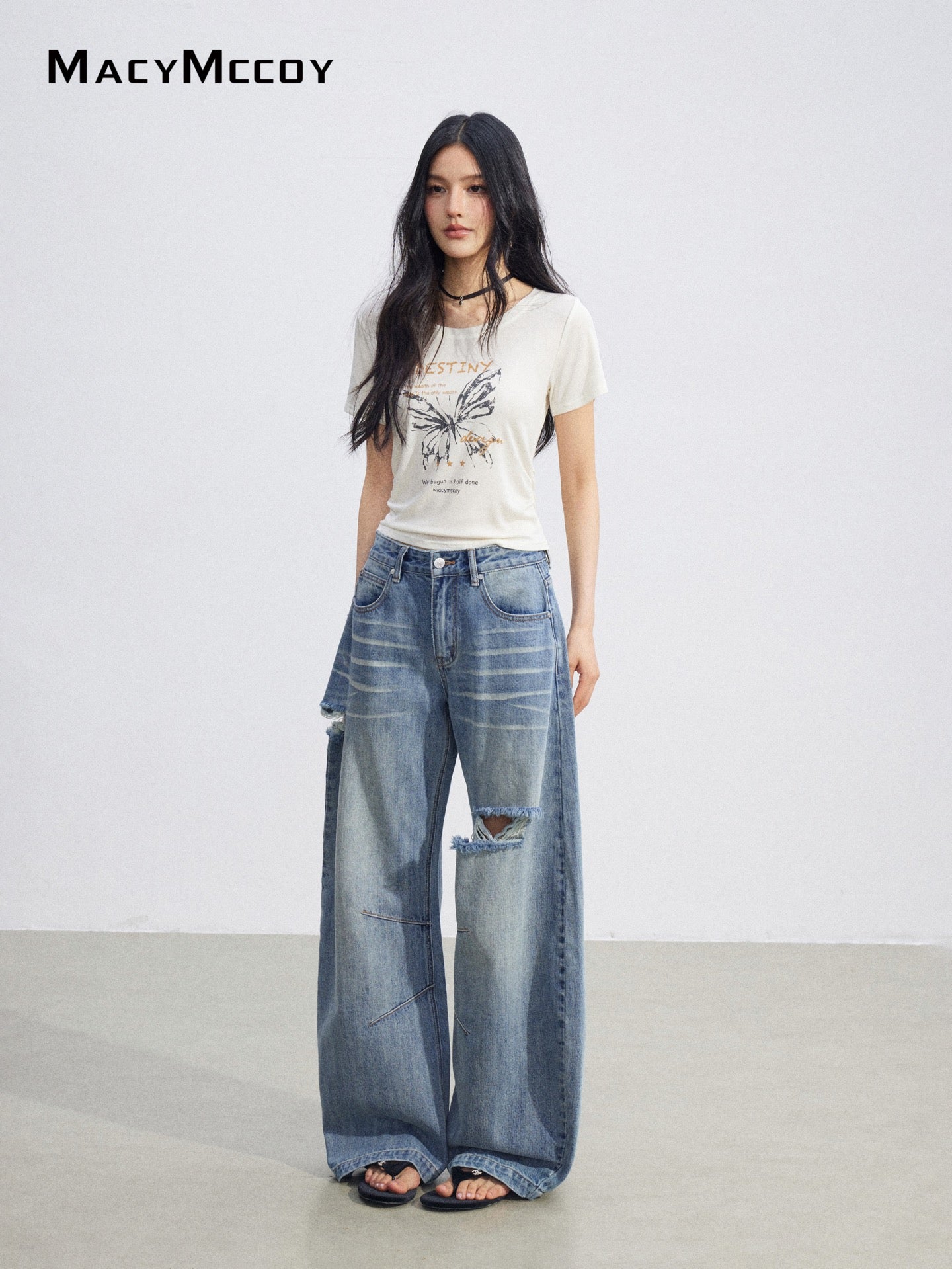 MacyMccoy MMC2026081 Ripped Denim Wide Leg Pants