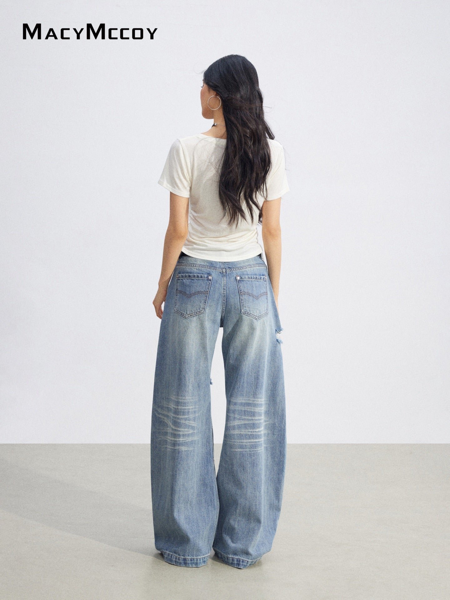 MacyMccoy MMC2026081 Ripped Denim Wide Leg Pants