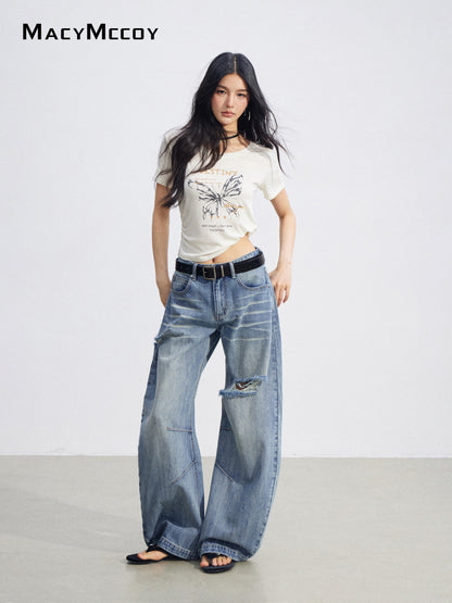 MacyMccoy MMC2026081 Ripped Denim Wide Leg Pants