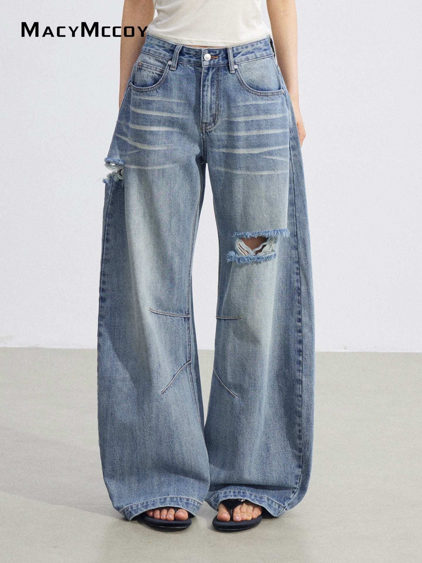 MacyMccoy MMC2026081 Ripped Denim Wide Leg Pants