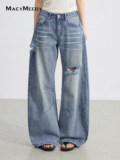 MacyMccoy MMC2026081 Ripped Denim Wide Leg Pants