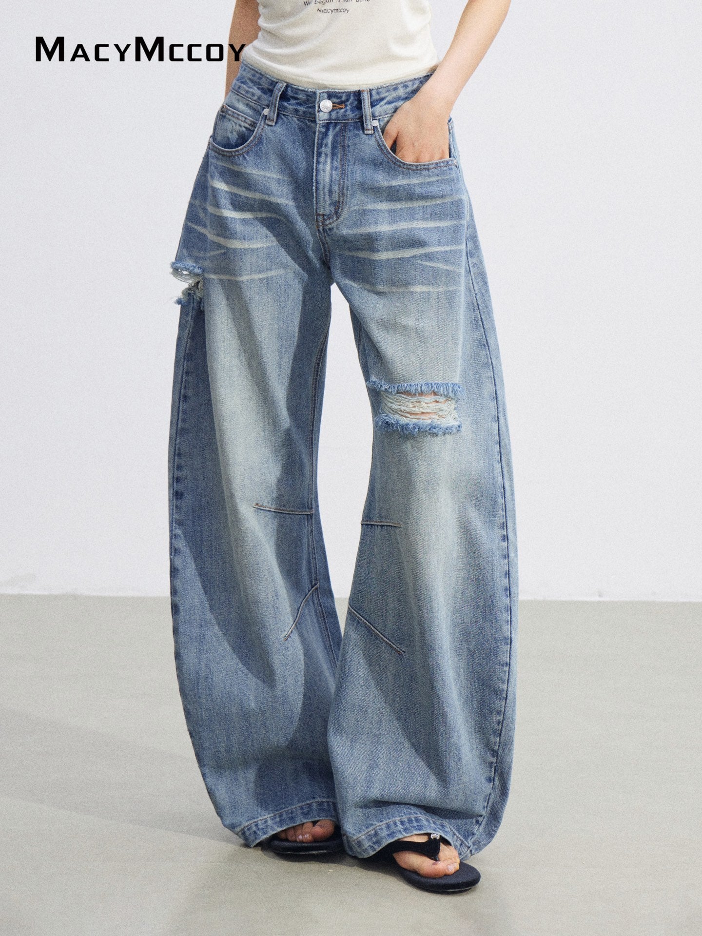 MacyMccoy MMC2026081 Ripped Denim Wide Leg Pants