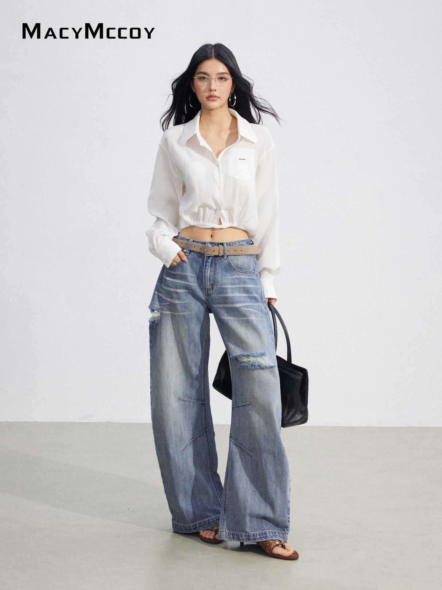 MacyMccoy MMC2026081 Ripped Denim Wide Leg Pants