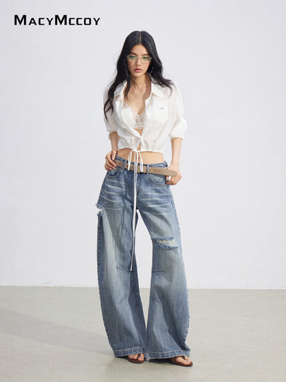 MacyMccoy MMC2026081 Ripped Denim Wide Leg Pants（副本）