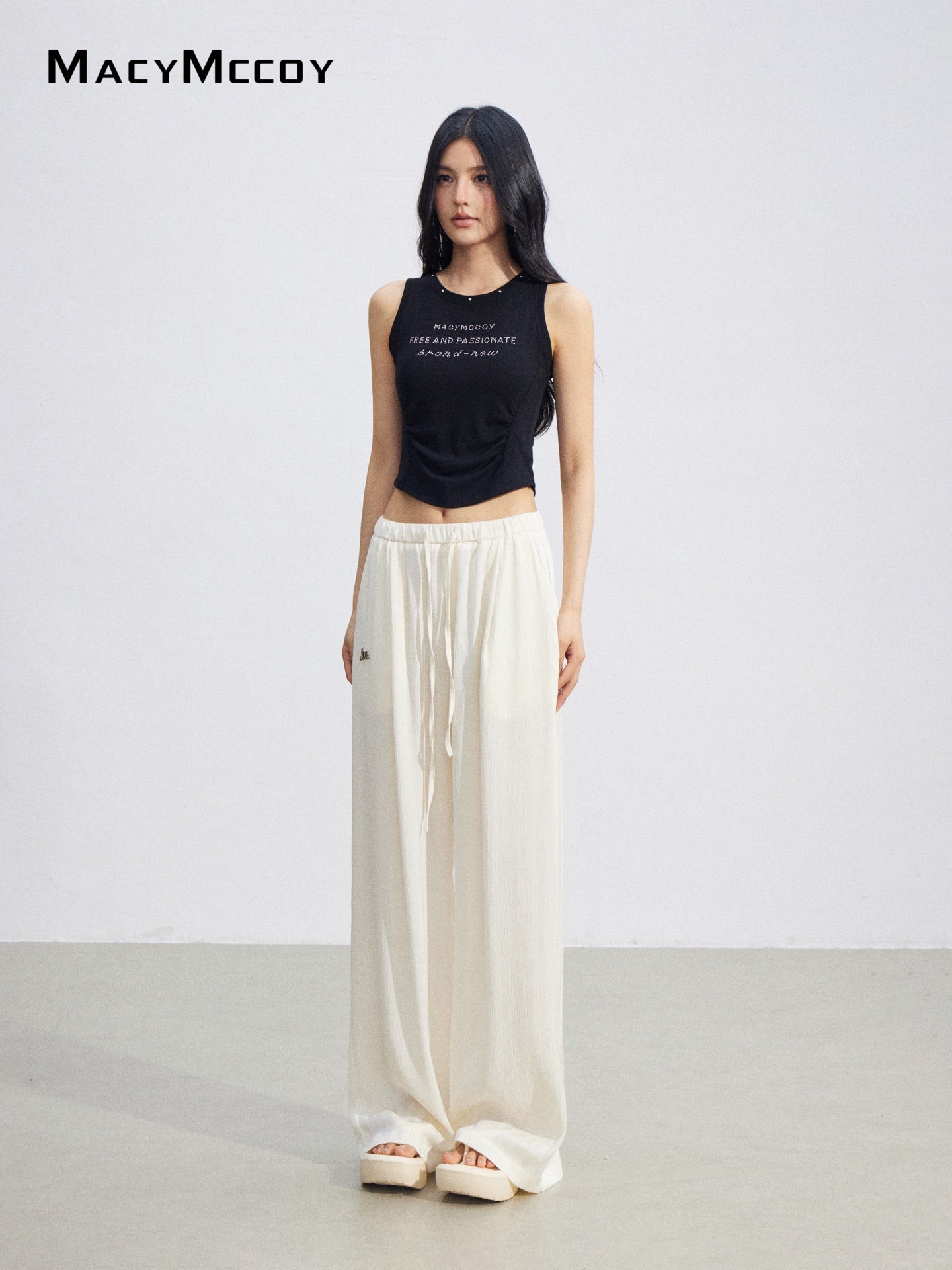 MacyMccoy MMC2026074 Ice Silk Draped Wide Leg Pants(2color)