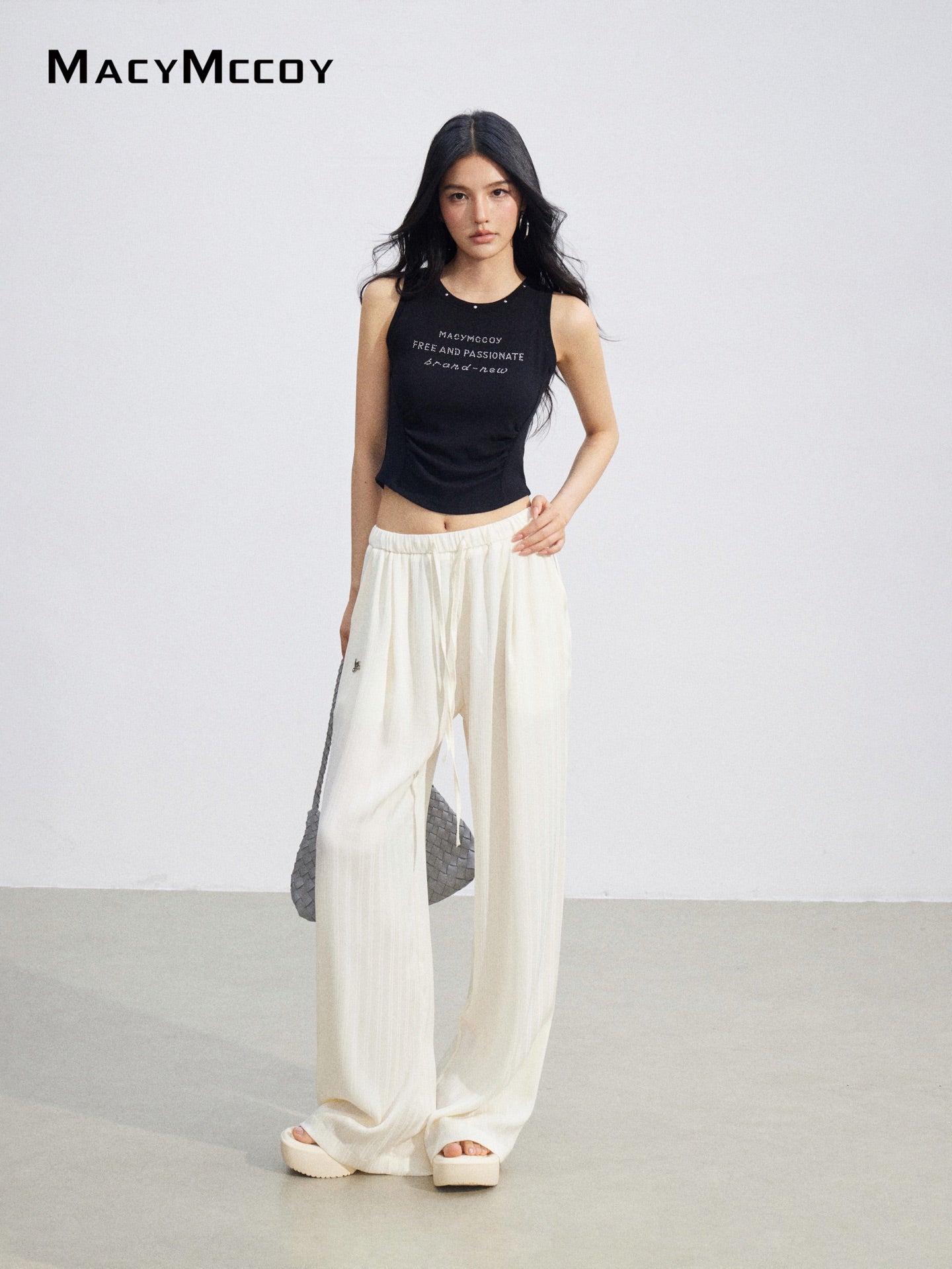 MacyMccoy MMC2026074 Ice Silk Draped Wide Leg Pants(2color)