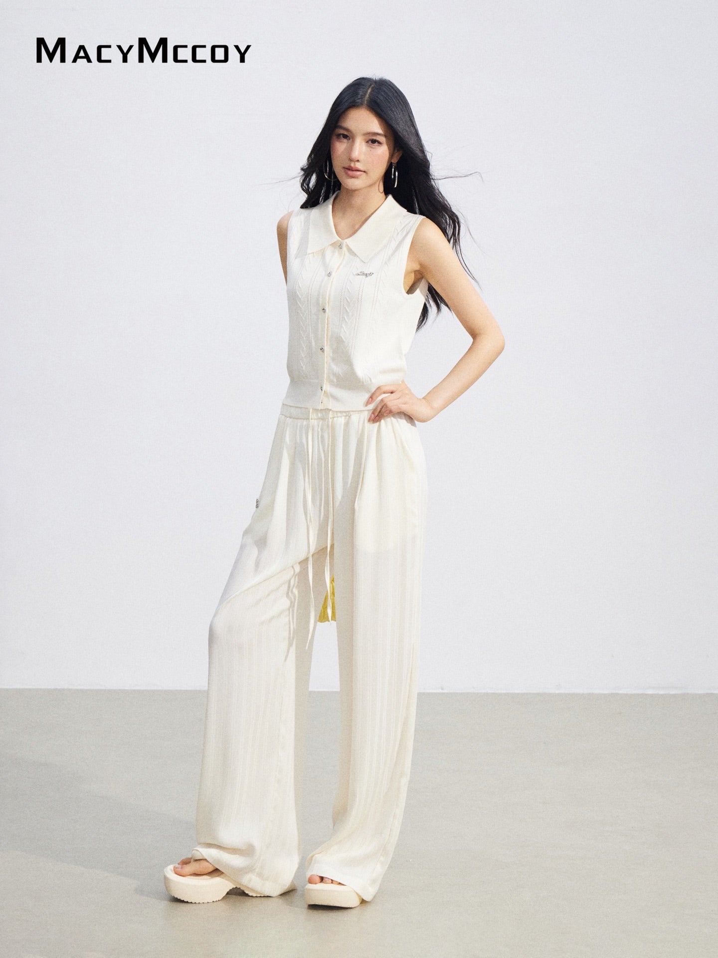 MacyMccoy MMC2026074 Ice Silk Draped Wide Leg Pants(2color)